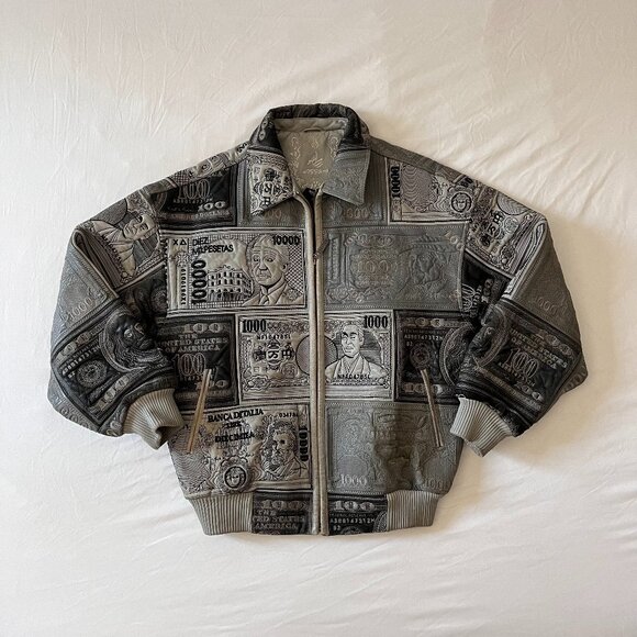 Al Wissam Genuine Leather Jacket Money Pattern - Picture 1 of 8